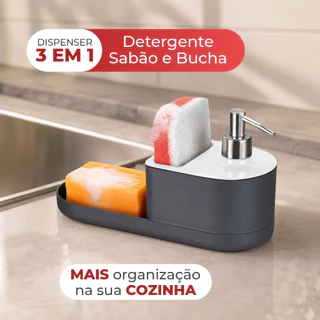 Dispenser Porta Detergente Bucha Esponja E Sabão Em Barra Pedra Para Pia E Bancada com Dos