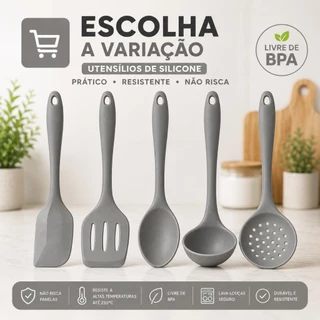 Utensílios de Silicone para Cozinha Colher Espátula Concha Pegador Jogo Talheres Escolha a