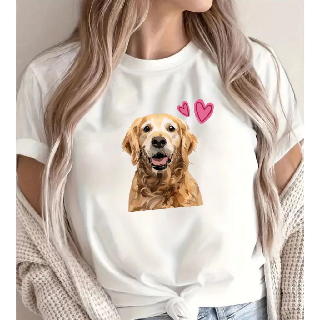 Blusa Feminina Pet Dog Golden Camiseta Algodão Casual Manga Curta