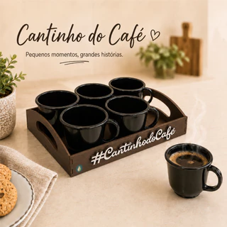 xicaras para cafe - kit cantinho do café com 6 xícaras em acrílico - Bandeja em MDF com ap