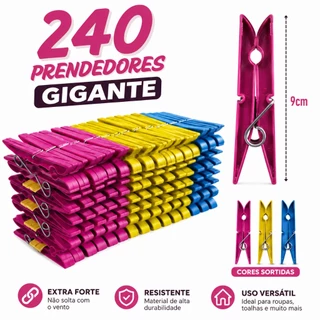 Kit com 240 / 180 /120 / 72 / 60 Prendedores de Roupas Plástico GIGANTE Reforçados - Cores