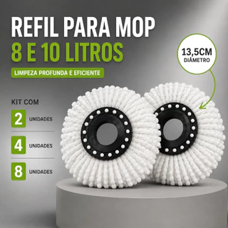 Kit Refil Microfiba Para Mop 8 Litros Giratório 13,5 cm Balde Esfregão