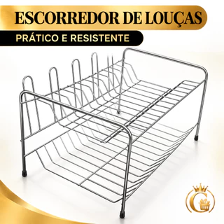 Escorredor de Pratos e Louças 2 Andares Aço Inox para 11 Pratos e 6 Copos