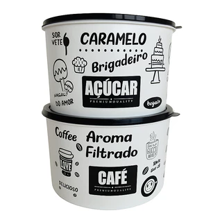 Jogo 2 Potes Porta Mantimentos Café e Açúcar 2 Litros Grande Organizador Cozinha Premium H