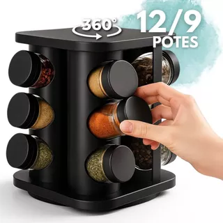 Porta Temperos Giratório 12 9 6 Potes Vidro Profissional Tampa Dosadora Suporte Cozinha