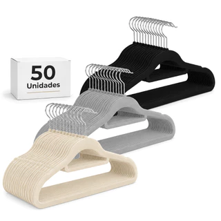 Caixa com Cabides de Veludo Adulto Slim Antiderrapante