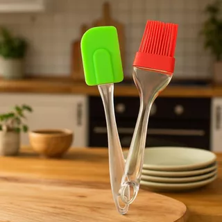 Kit 2 Unidades Espátula + Pincel Em Silicone Cozinha Confeitaria Multiuso Funcional Duhom