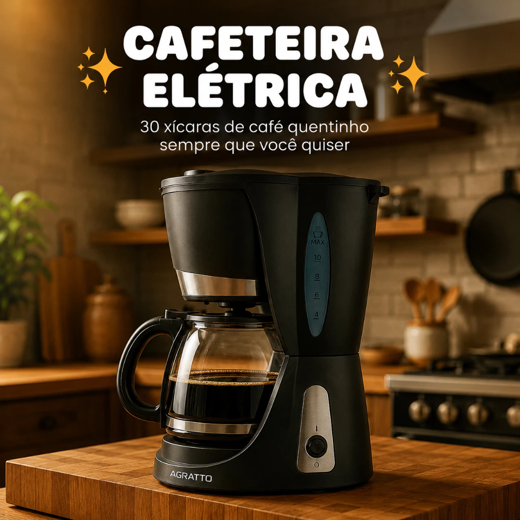 Cafeteira Elétrica de Vidro Cafeteira Rende 30 Xícaras 127V Cafeteira Agratto Mantem Aquecido