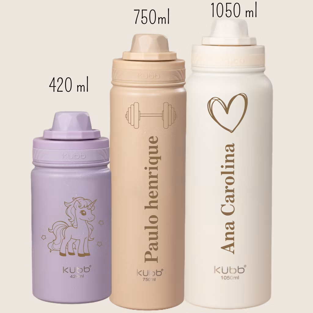 Garrafa Térmica Hydra Inox 420ml 750ml e 1050ml com Alça | Mantém Quente e Frio À Prova de Vazamento