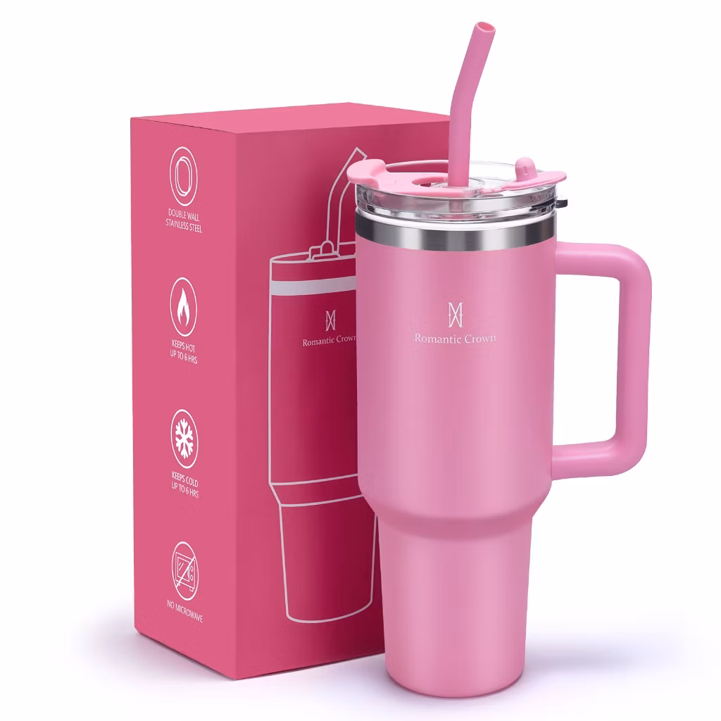 ROMANTIC CROWN Copo Térmico Inox Portátil 1200ml/600ml com Tampa e Canudo Garrafa Térmica Inoxidável