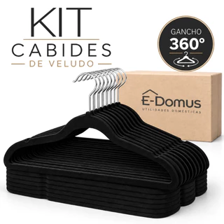 Kit Cabides Adulto Veludo Roupa Antideslizante Ultrafino Preto Edomus Gancho 360 Slim Alta