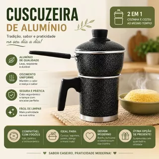 Cuscuzeiro Individual 2 em 1 – Cuscuzeira Porção Única Cozimento a Vapor Caneco Leiteira C