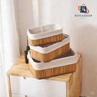 Conjunto De Cestos De Bambu Kit 3 Unidades Lavanderia Multiuso Organizador De Roupas