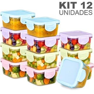 Kit 12 Potes Para Congelar Papinha 50Ml Tampa Hermética Porta Leite Em Pó Introdução Alime