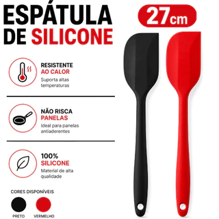 Espatula De Silicone 27CM Resistente Ao Calor Preto E Vermelho Raspadora Cozinha Utensilio