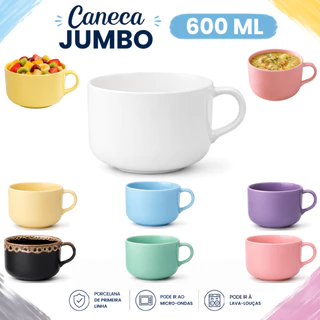 1 ou 3 Canecas Jumbo Bowl 600 Ml Porcelana Para Yogurt Sopa Açaí
