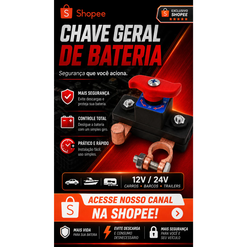 Chave Geral de Bateria 12V/24V para Carro e Barco