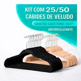 Kit 25/50 Cabides Aveludados Adulto De Veludo Antideslizante Com Gancho Giratório 360° Pre