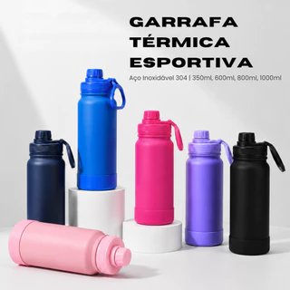 Garrafa Térmica Alça Academia Inox 350ml/600ml/800ml/1000ml