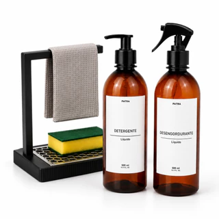 Kit porta frasco organizador detergente & desengordurante frasco âmbar 500 ml 2 pçs