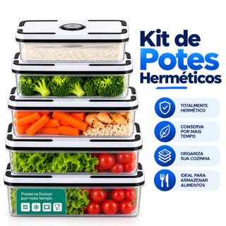 Kit 5 Potes Herméticos Com Tampas De Vedação Para Frezzer E Micro-ondas Retangular Pote Tr