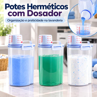 Kit 3 a 10 Potes Herméticos 2L Dispenser Organizador Lavanderia Para Sabão em Pó Detergent