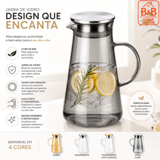 Jarra de Vidro Borossilicato 1,9L com Tampa Filtro Inox para Cozinha e Mesa Posta