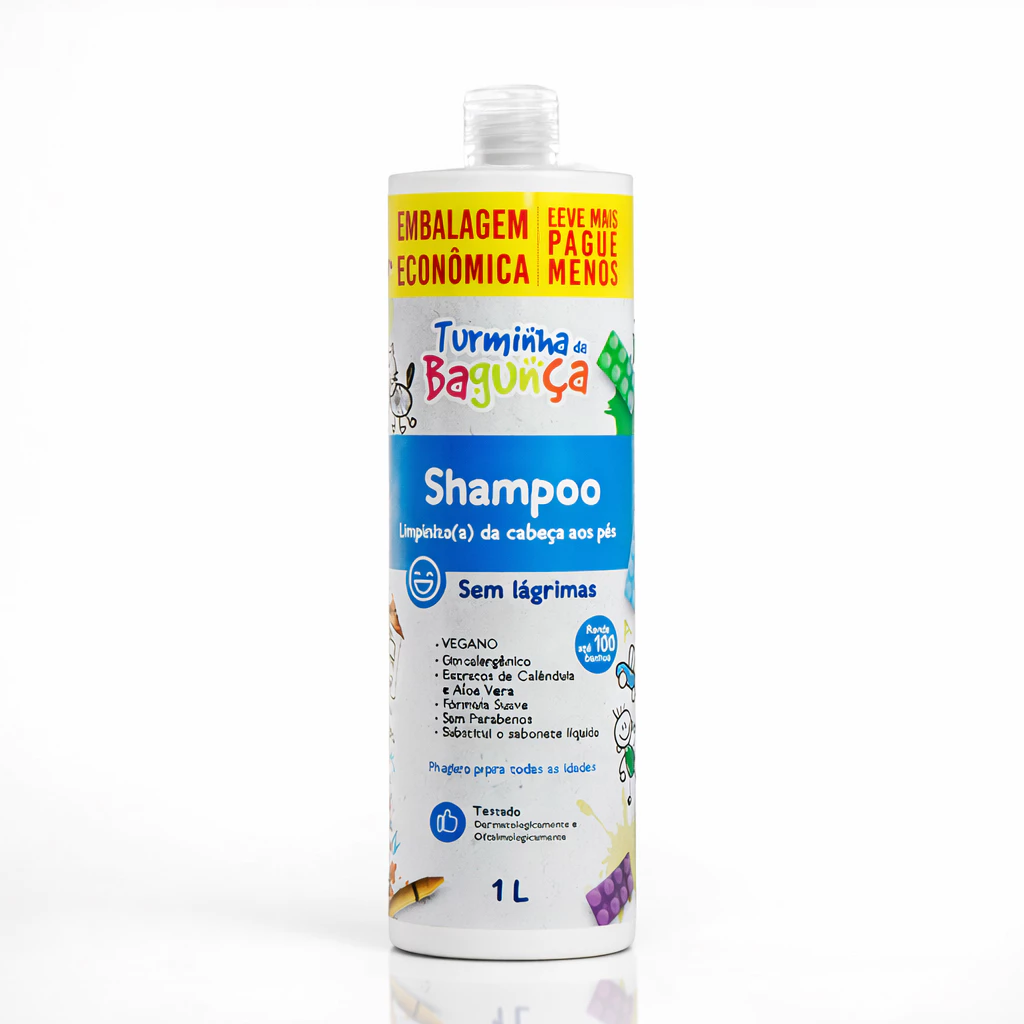 Shampoo/Sabonete Líquido Infantil 1L Sem Lágrimas Turminha da Bagunça