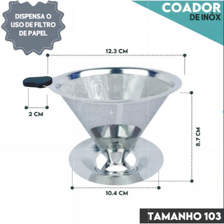 101/102/103 Filtro De Café INOX- Coador Sem Uso De Papel - COM ALÇA DE SILICONE Premium