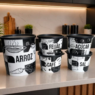 Jogo Porta Mantimento Conjunto 5 Peças Com Tampa (Pote Arroz 4,5kg) + (4 Potes p/ 1kg)