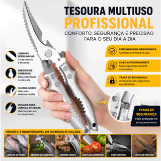 Tesoura Multifuncional Para Corte Alimentos Legumes Peixes Frangos Verdura Aço Inoxidável