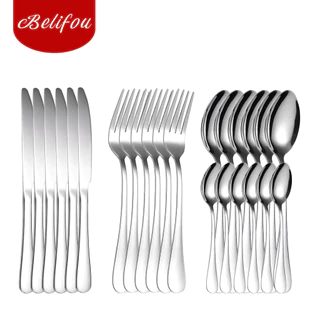Belifou Kit 24 Peças Jogo De Talheres Inox Faqueiro Completo Colher Garfo Faca Para Jantar