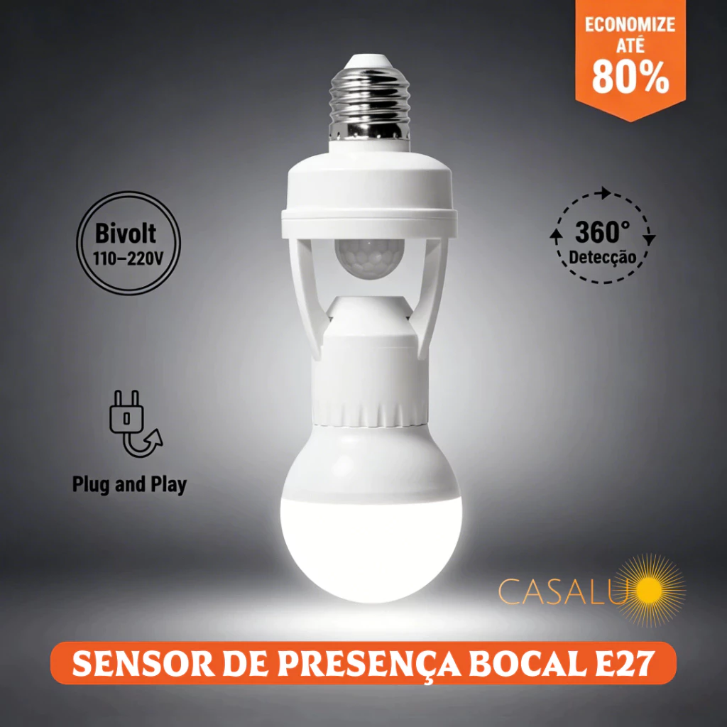 Luminária Sensor De Movimento Para Lâmpada Soquete Bocal E27 c/ Sensor De Presença Bivolt Max 60W