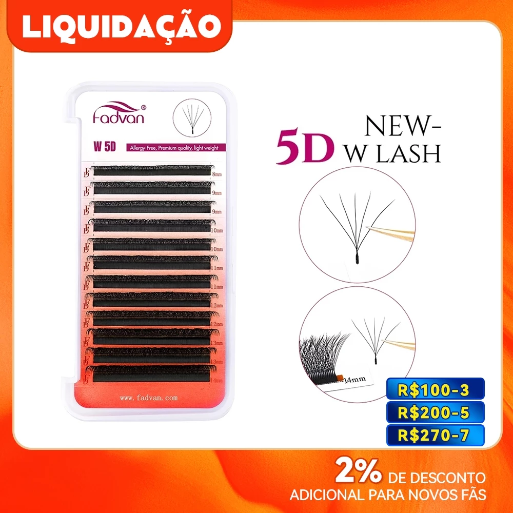 Fadvan 5D W Extensões De Cílios Em Forma De 0.07 C/D Faux Mink Natural Pestanas Profissionais Suaves