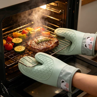 Luvas Isoladas Anti-Queimadura Silicone Espessado Cozinha Assar Forno Especial Branca com