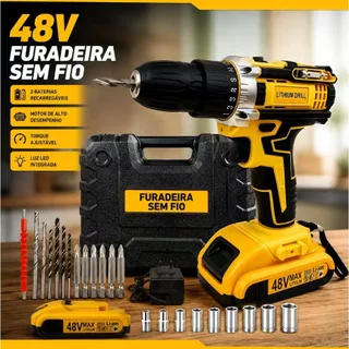 Parafusadeira Furadeira Sem Fio 48V Bivolt com Maleta