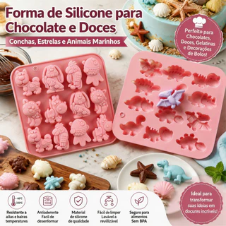 Kit 2 Formas de silicone de dinossauro para chocolate e biscoitos-sem BPA, ótimas para sob