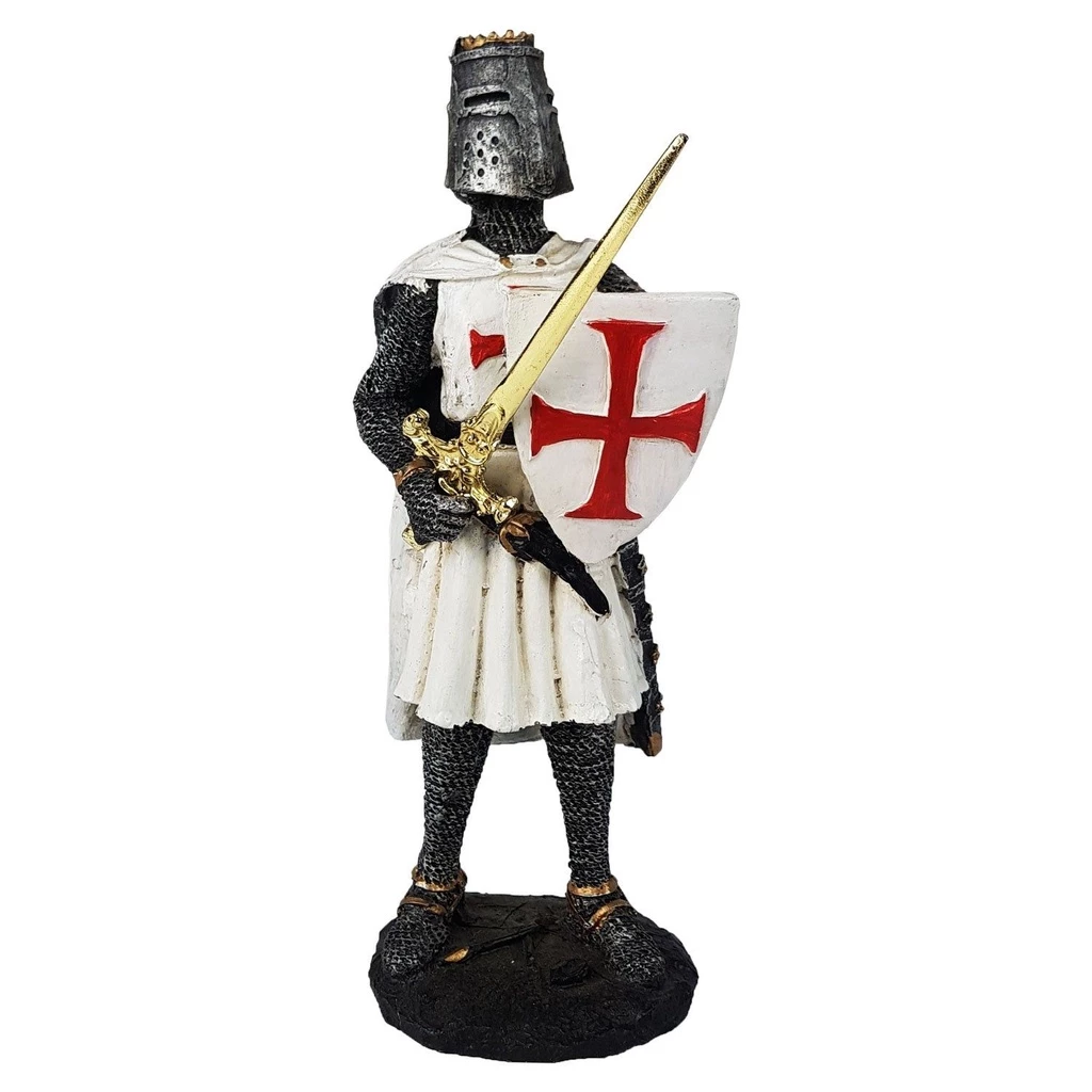 Guerreiro Medieval Templário Com Escudo Espada Estatua Decorativa Resistente