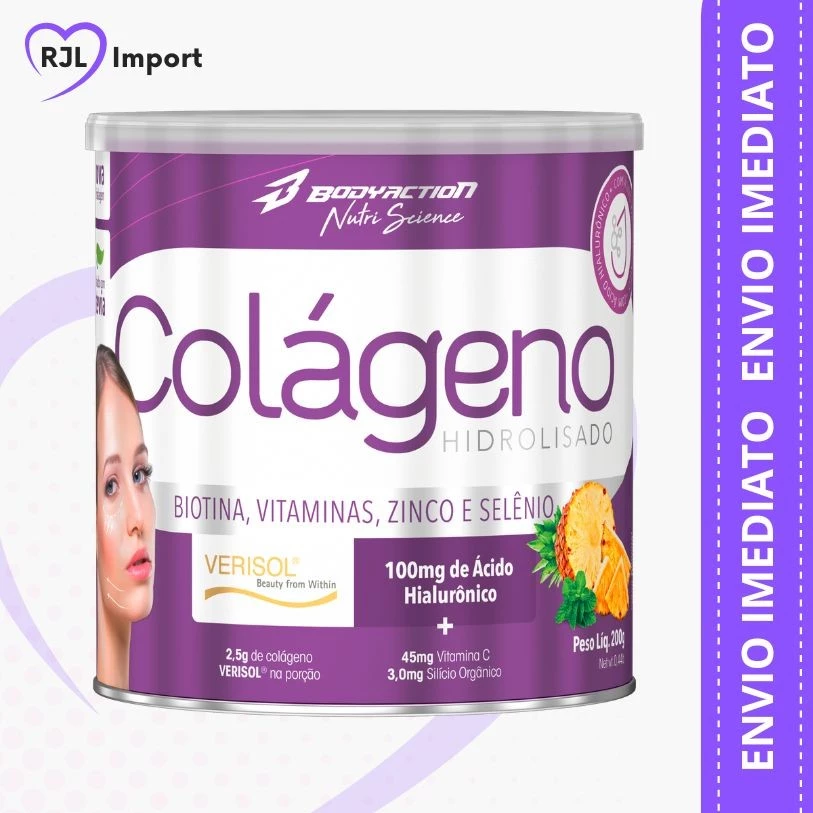 Colágeno Verisol C/ Ácido Hialurônico Silício Orgânico Biotina Coq-10 200g Bodyaction