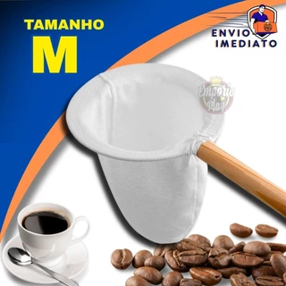 Coador de Café de Pano Malha Algodão Médio com Cabo de Madeira Reutilizável e Sustentável