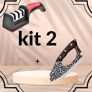 kit lnox Profissional Cabo King Artesanal Churrasco Cozinha+Afiador Amolador De Facas Em A