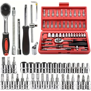 Kit 46 Peças Chaves Soquetes Catraca Bits 1/4