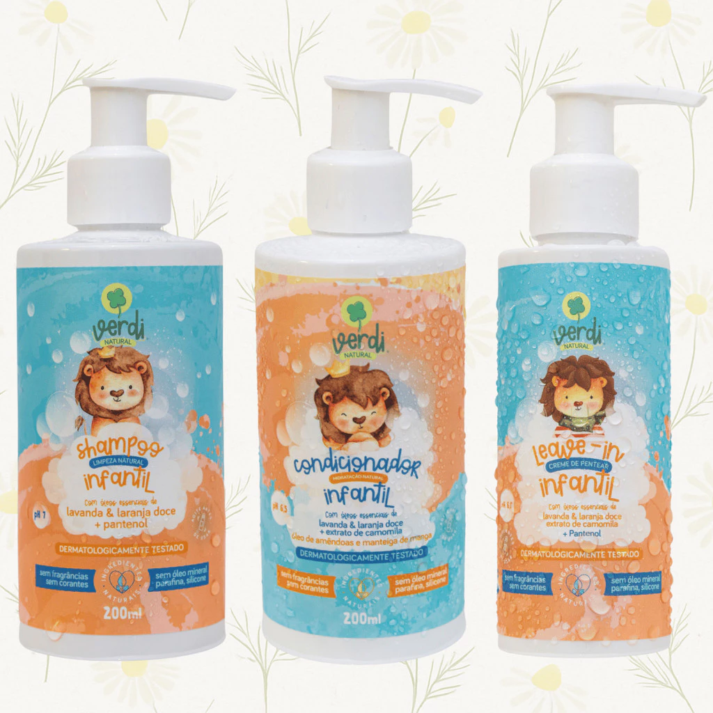 Shampoo + Condicionador Infantil Vegano Ingredientes Naturais Óleos Essenciais Lavanda Verdi Natural