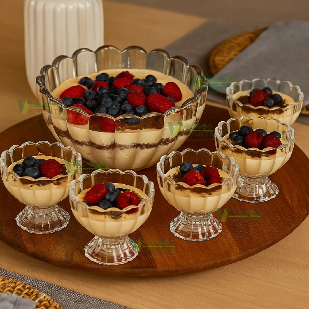 Jogo 7 Peças Wolff Sobremesa 6 Bowls 125ml e 1,1L Mesa Posta Requintada Transparente Luxo Geneva Taças