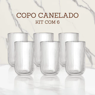 Jogo De Copos 6 Peças De Vidro Cameratta Canelado 420ml Suco Agua