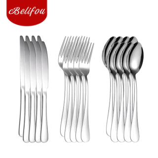 Belifou Kit 24 Jogo De Talheres Para Bife Aço Inoxidável Prata