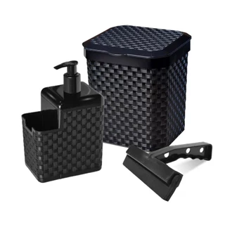 Kit Cozinha 3 Peças Lixeira Pia 5 Litros + Porta Detergente Sabão + Rodinho de Pia