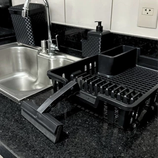 Kit Cozinha Completa Escorredor De Louça + Lixeira de Pia 5 litros + Porta Detergente + Ro