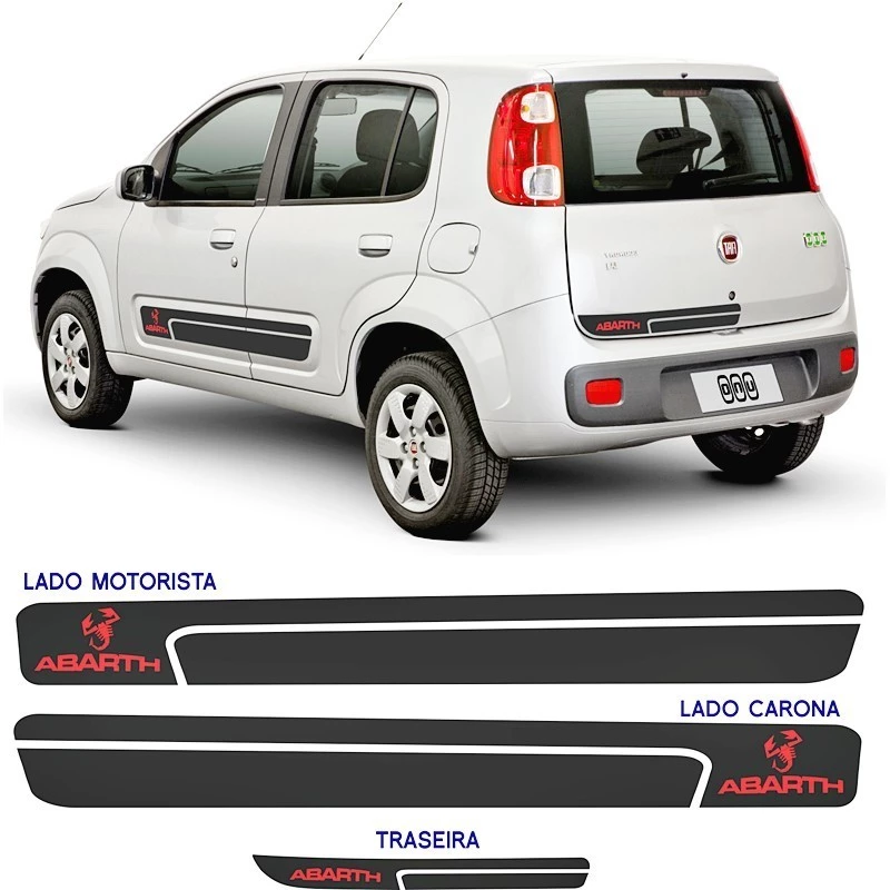 kit adesivos fiat novo uno abarth lateral e traseiro ate 2021