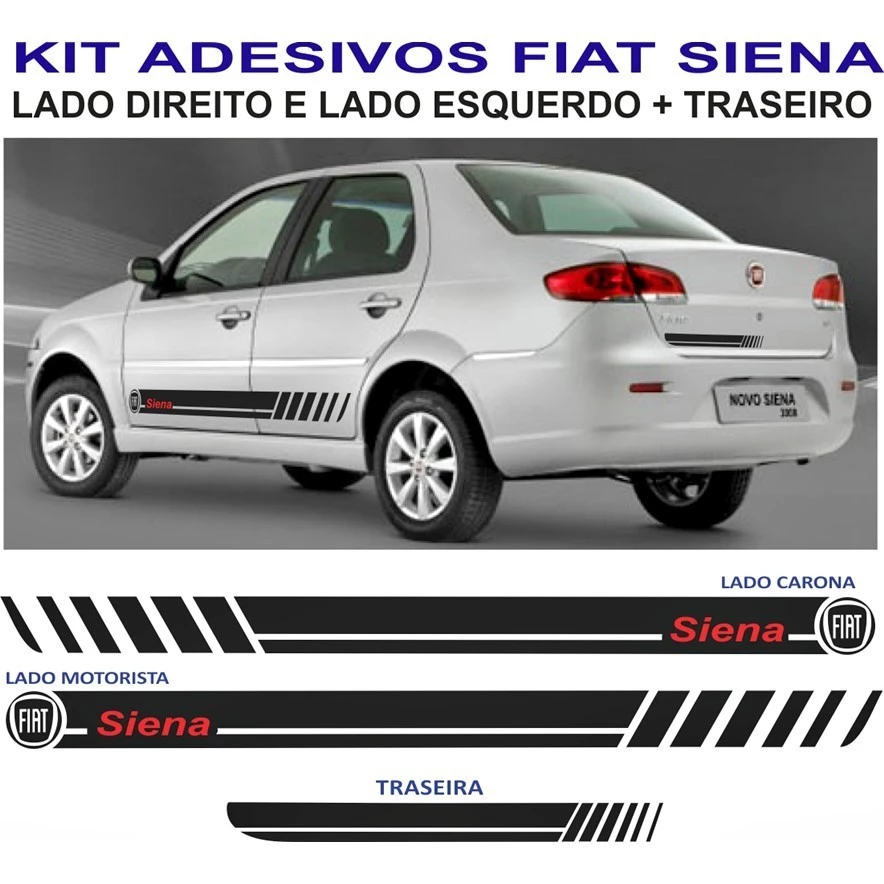 adesivo fiat siena lateral e traseiro kit